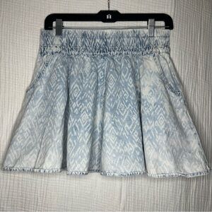 80’s Skater SKIRT Pleated Denim Geometric Pattern Mini Elastic Waist Size M